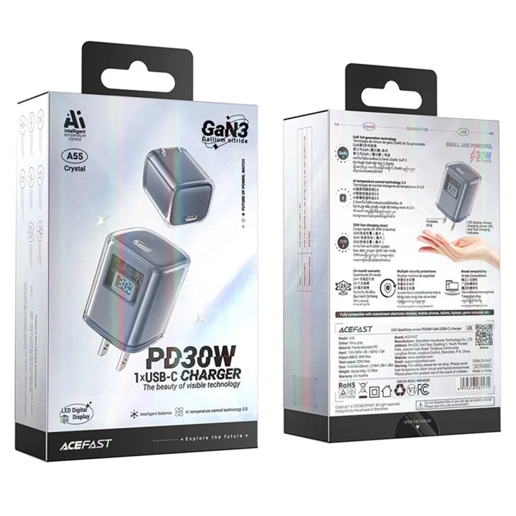 ACEFAST A55 GaN Power Adapter PD 30W USB-C Wall Charger Block