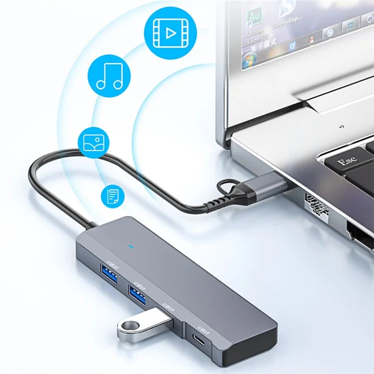 ADS-309D Type-C+USB Expansion Hub Adapter to 3xUSB 3.0+1xUSB-C 3.0 Data Port
