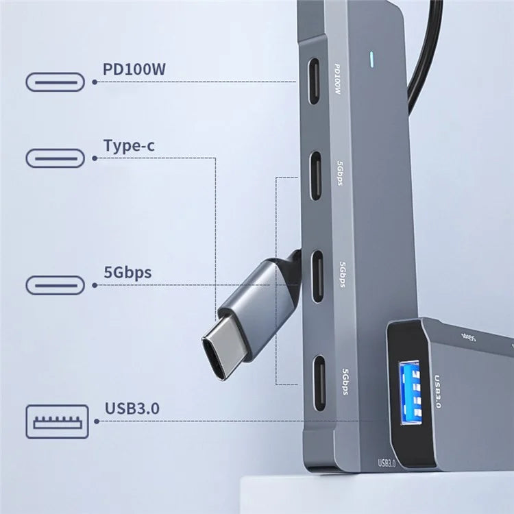 ADS-311C 5-Port Hub Type-C Hub Adapter Support PD 100W Fast Charging Converter