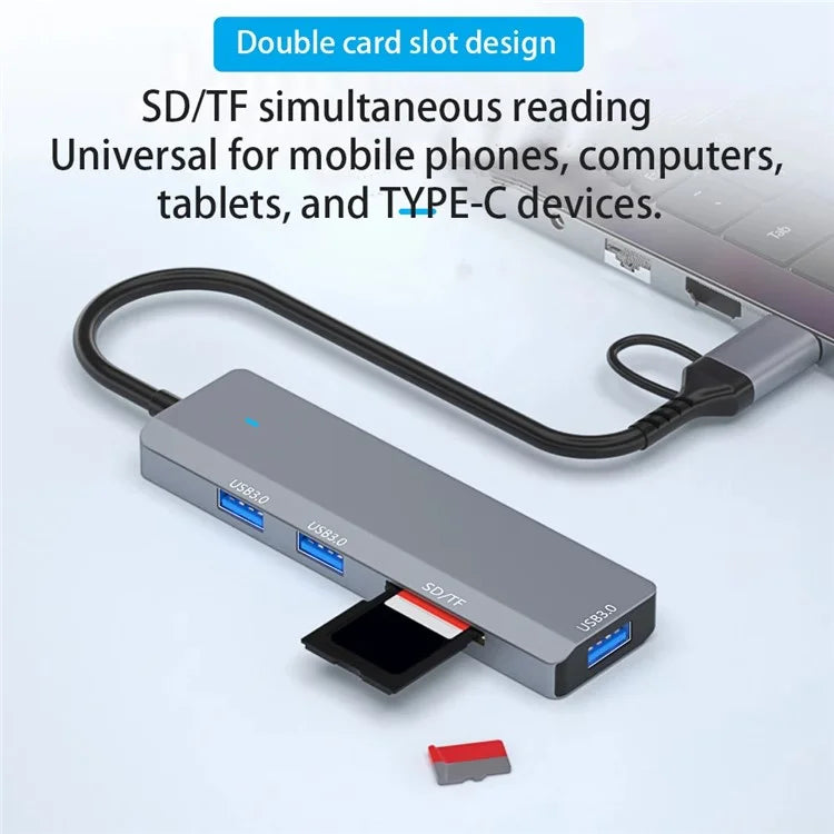 ADS-310D 2-in-1 Type-C + USB-A to 3x USB 3.0 Hub Splitter with SD / TF Card Slot