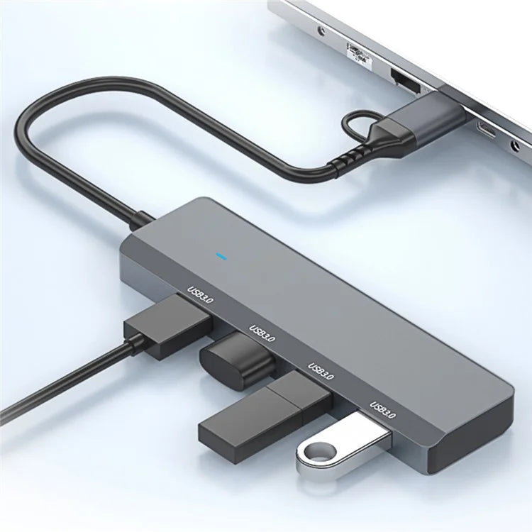 ADS-305D USB / Type-C to 4 USB3.0 Ports Docking Station USB Hub Aluminum Alloy Computer Laptop Adapter