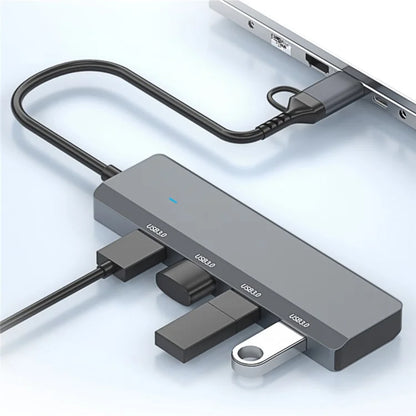ADS-305D USB / Type-C to 4 USB3.0 Ports Docking Station USB Hub Aluminum Alloy Computer Laptop Adapter
