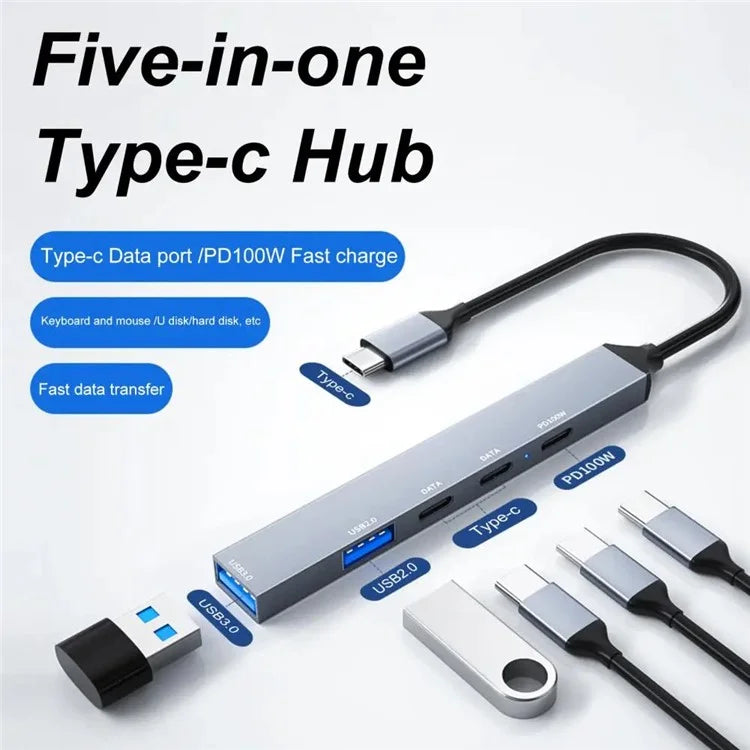 ADS-809 5-Port Type-C Expansion Hub USB 3.0 / 2.0 Converter Support PD 100W Fast Charging