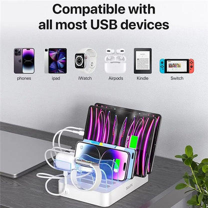 MIQ-101 50W Charging Station 6 USB Ports Desktop Charger with Detachable Baffle