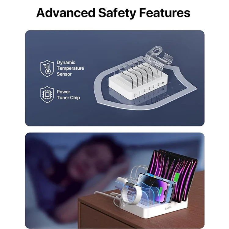 MIQ-101 50W Charging Station 6 USB Ports Desktop Charger with Detachable Baffle