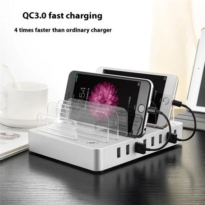 6Q QC3.0 Fast Charging Station 8 USB Ports Phone Tablet Desktop Charger with Bracket