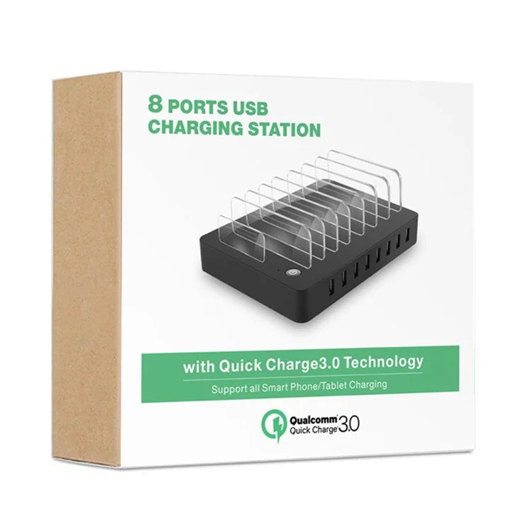 6Q QC3.0 Fast Charging Station 8 USB Ports Phone Tablet Desktop Charger with Bracket