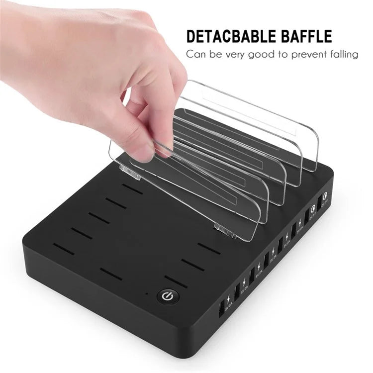 6Q QC3.0 Fast Charging Station 8 USB Ports Phone Tablet Desktop Charger with Bracket