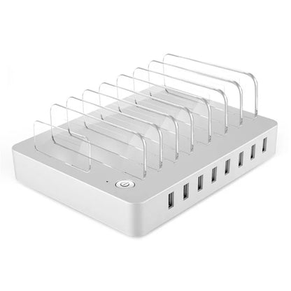 6Q QC3.0 Fast Charging Station 8 USB Ports Phone Tablet Desktop Charger with Bracket