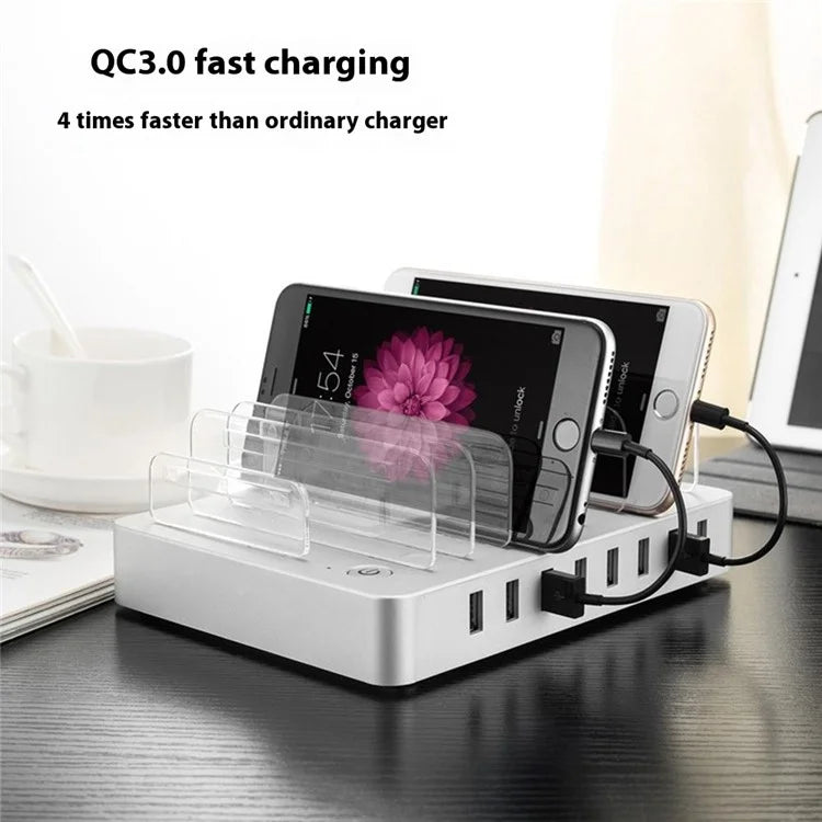 6Q QC3.0 Fast Charging Station 8 USB Ports Phone Tablet Desktop Charger with Bracket
