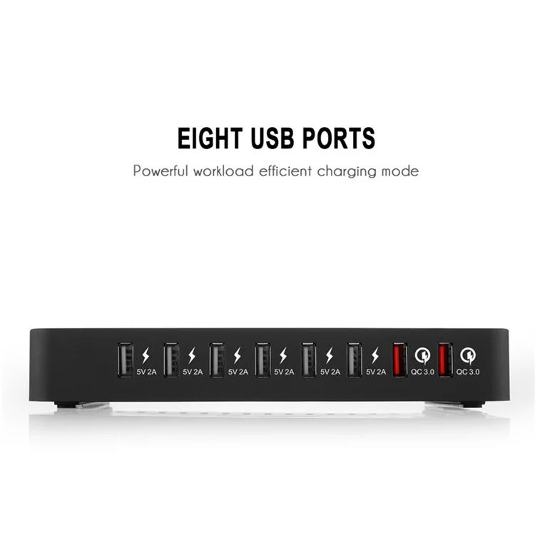 6Q QC3.0 Fast Charging Station 8 USB Ports Phone Tablet Desktop Charger with Bracket