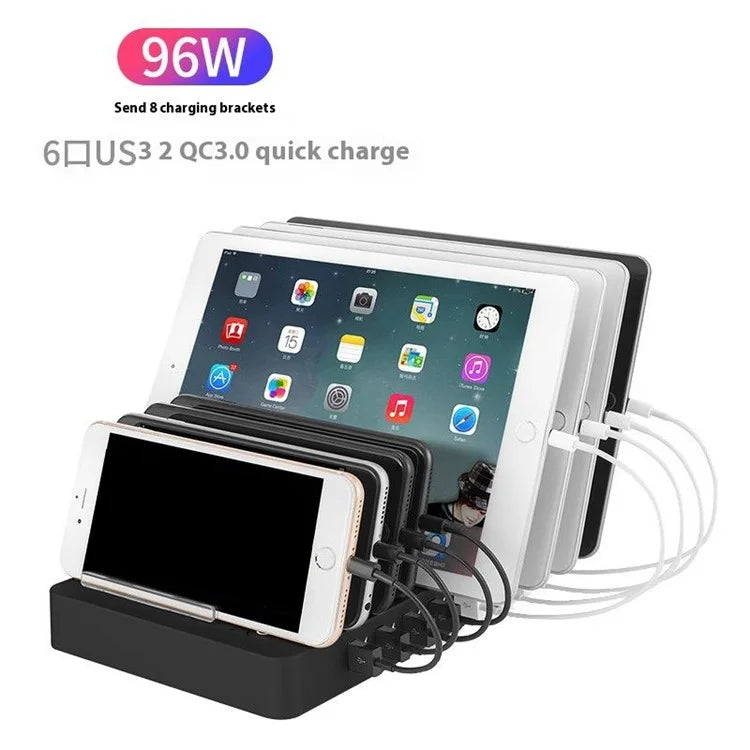 6Q QC3.0 Fast Charging Station 8 USB Ports Phone Tablet Desktop Charger with Bracket