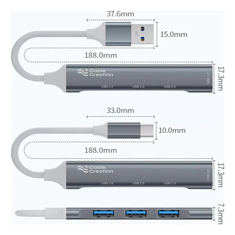 CABLECREATION 3xUSB2.0 + 1xUSB3.0 USB Hub Splitter Computer Laptop Phone Adapter