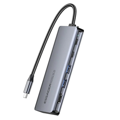 ESSAGER 6-in-1 Docking Station USB Hub Type-C to USB-C Charging + USB-C Data + 2xUSB3.2 + HD + Hard Disk Enclosure