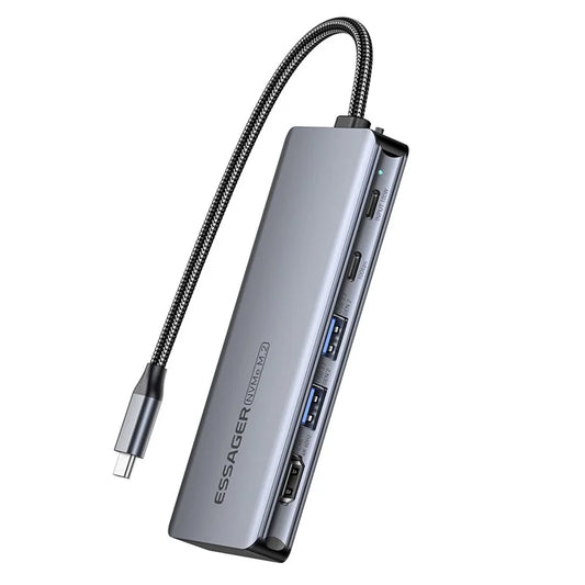 ESSAGER 6-in-1 Docking Station USB Hub Type-C to USB-C Charging + USB-C Data + 2xUSB3.2 + HD + Hard Disk Enclosure