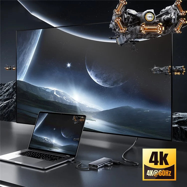 ESSAGER 6-in-1 Docking Station USB Hub Type-C to USB-C Charging + USB-C Data + 2xUSB3.2 + HD + Hard Disk Enclosure