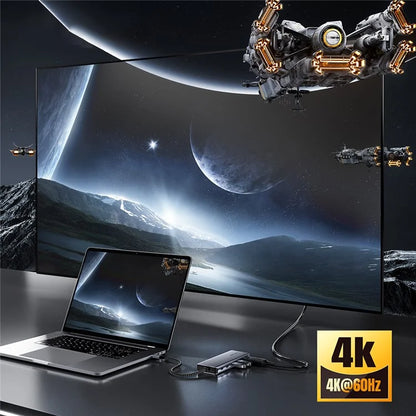 ESSAGER 6-in-1 Docking Station USB Hub Type-C to USB-C Charging + USB-C Data + 2xUSB3.2 + HD + Hard Disk Enclosure