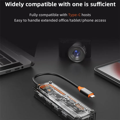 Type-C Hub Adapter to PD Type-C+HD Video Output+USB 3.0+USB 2.0+RJ45