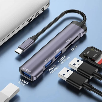 T505 Docking Station Type-C to USB2.0x2 + USB3.0 + TF / SD Slots USB Hub Laptop Phone Adapter