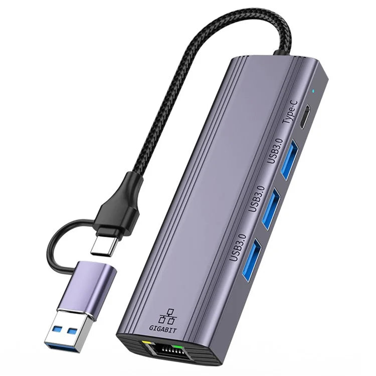 T513 Docking Station USB / Type-C to USB3.0x3+USB-C+Gigabit Laptop Adapter