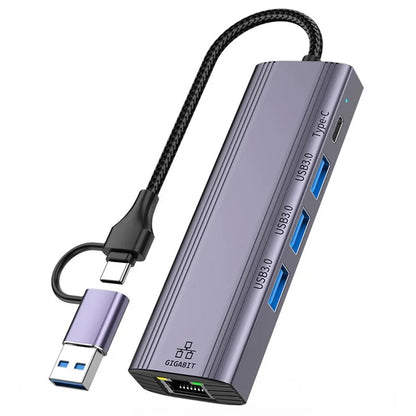 T513 Docking Station USB / Type-C to USB3.0x3+USB-C+Gigabit Laptop Adapter