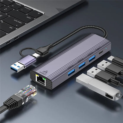 T513 Docking Station USB / Type-C to USB3.0x3+USB-C+Gigabit Laptop Adapter
