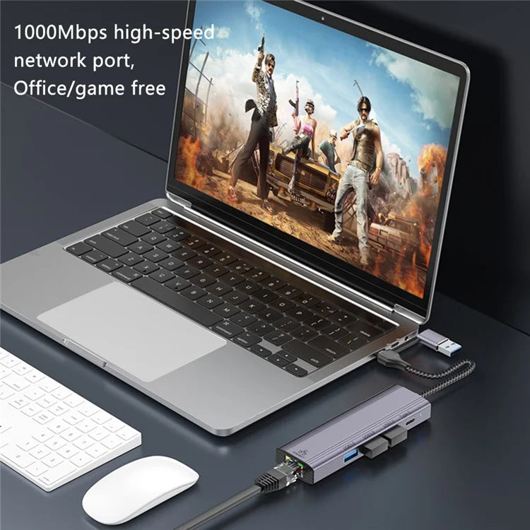 T513 Docking Station USB / Type-C to USB3.0x3+USB-C+Gigabit Laptop Adapter