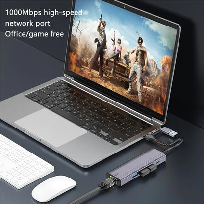 T513 Docking Station USB / Type-C to USB3.0x3+USB-C+Gigabit Laptop Adapter