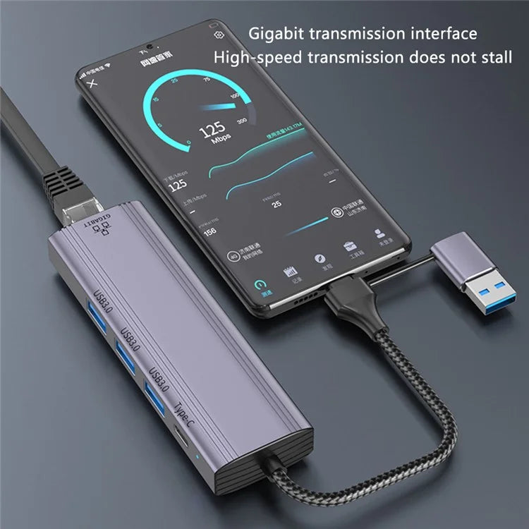 T513 Docking Station USB / Type-C to USB3.0x3+USB-C+Gigabit Laptop Adapter
