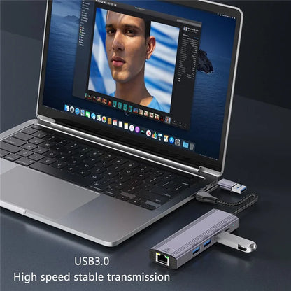 T513 Docking Station USB / Type-C to USB3.0x3+USB-C+Gigabit Laptop Adapter