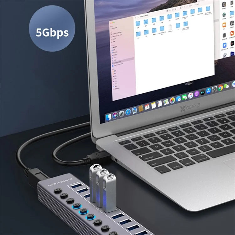 U310 10-In-1 USB 3.0 Extension Hub Expander USB Power Charging Station with Individual Switch+Light