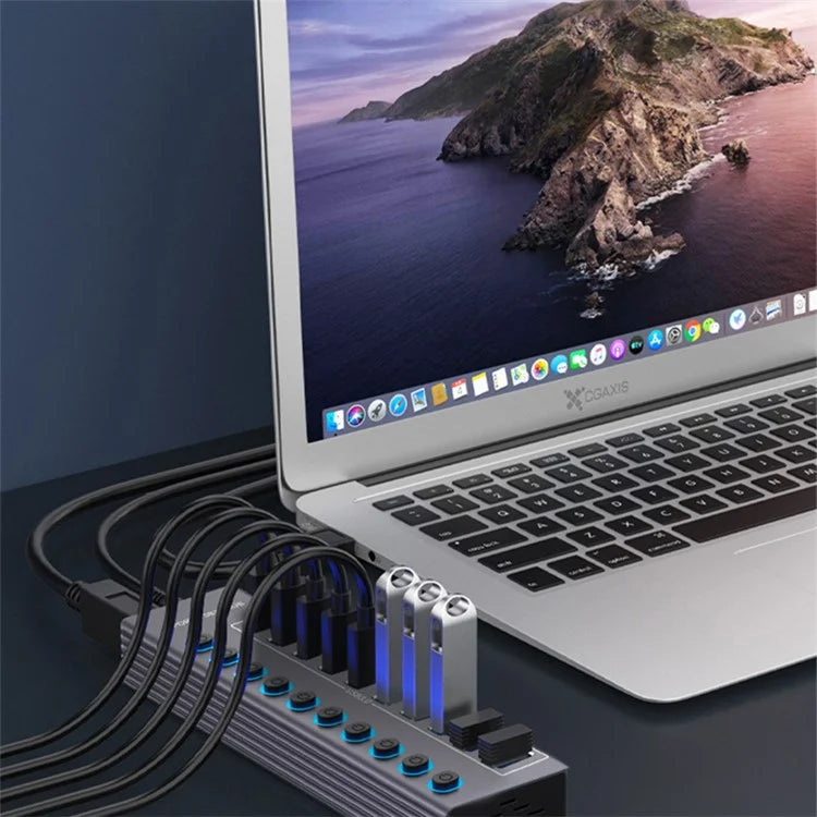 U310 10-In-1 USB 3.0 Extension Hub Expander USB Power Charging Station with Individual Switch+Light