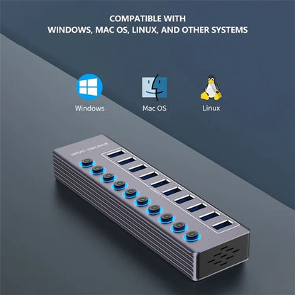 U310 10-In-1 USB 3.0 Extension Hub Expander USB Power Charging Station with Individual Switch+Light