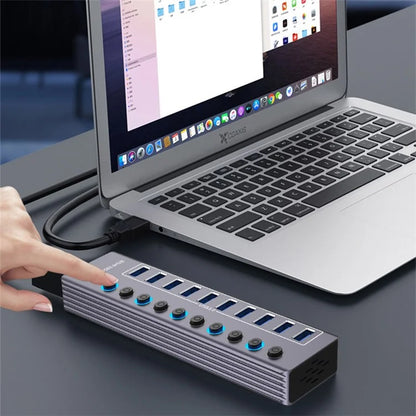 U310 10-In-1 USB 3.0 Extension Hub Expander USB Power Charging Station with Individual Switch+Light