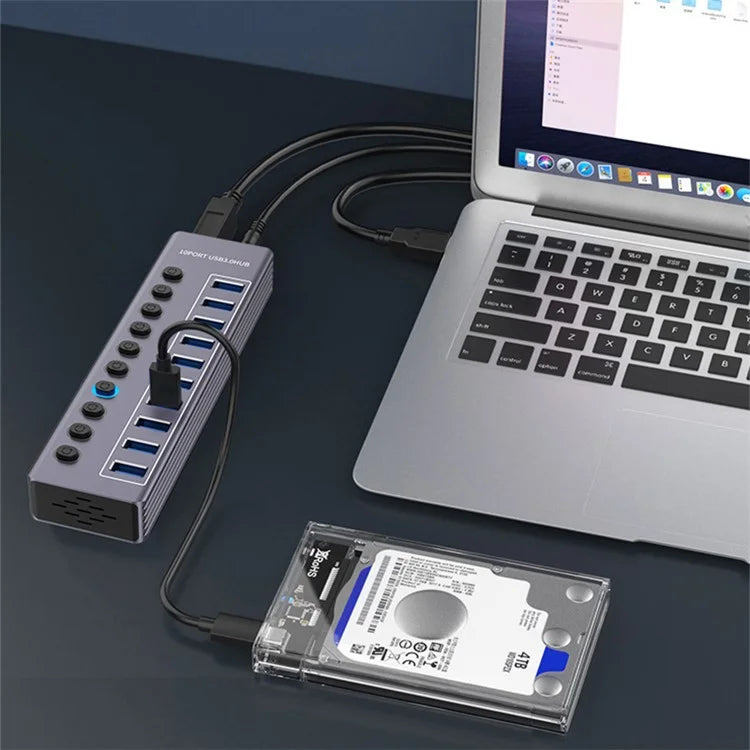 U310 10-In-1 USB 3.0 Extension Hub Expander USB Power Charging Station with Individual Switch+Light