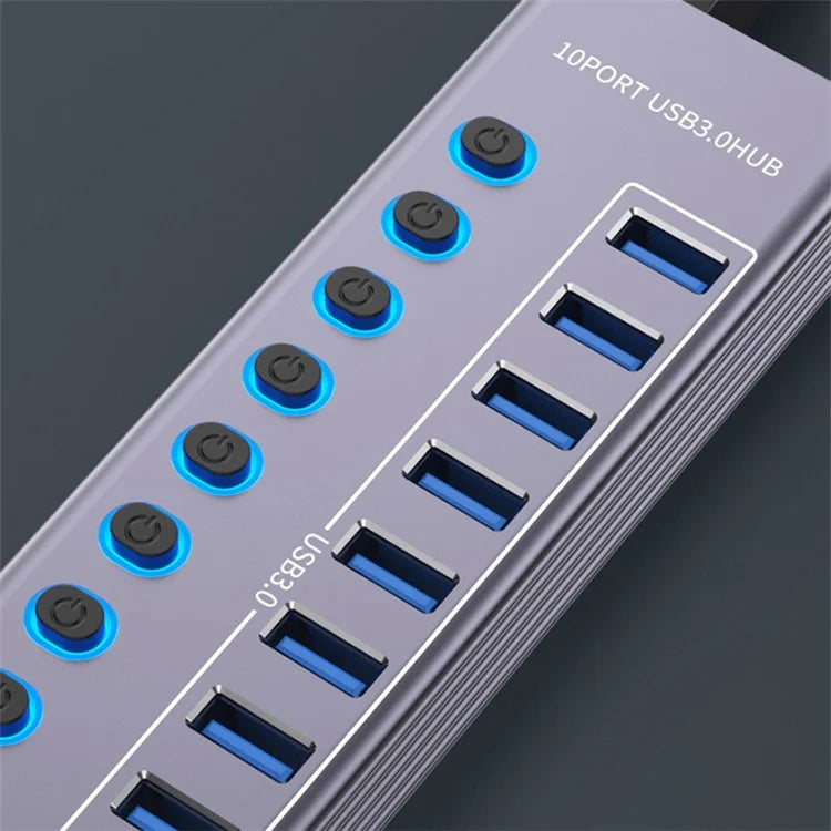 U310 10-In-1 USB 3.0 Extension Hub Expander USB Power Charging Station with Individual Switch+Light