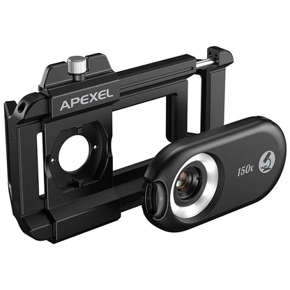 APEXEL APL-MS150 Mobile Phone Holder Clip 150x Magnification Microscope with CPL Filter
