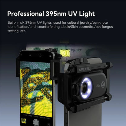 APEXEL APL-MS150 Mobile Phone Holder Clip 150x Magnification Microscope with CPL Filter