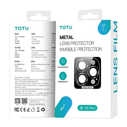 TOTU PG-1 For iPhone 15 / 15 Plus Lens Protector Metal Frame Tempered Glass Camera Lens Film