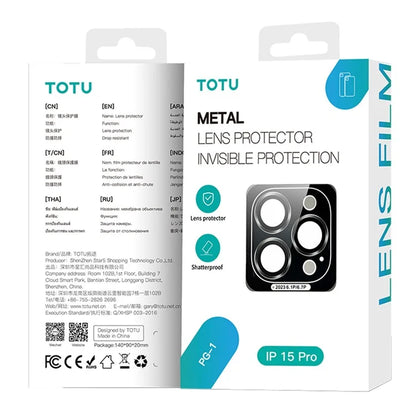 TOTU For iPhone 15 Pro / 15 Pro Max Lens Film Metal Frame Tempered Glass Anti-scratch Lens Protector
