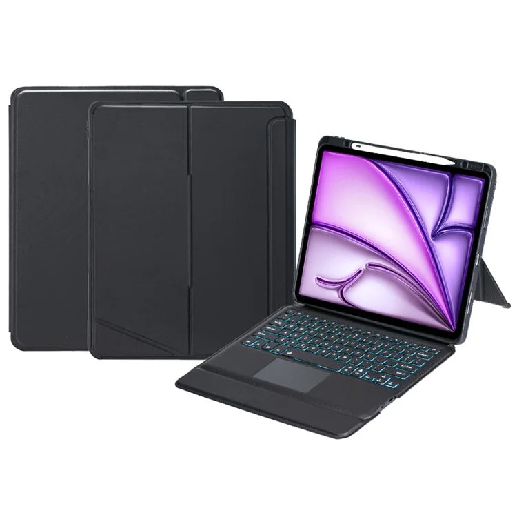 T12B-AS For iPad Air 13 (2024) / iPad Pro 12.9-inch (2018) / (2020) / (2021) / (2022) Rotation Shaft Stand Leather Cover + Backlit Bluetooth Keyboard