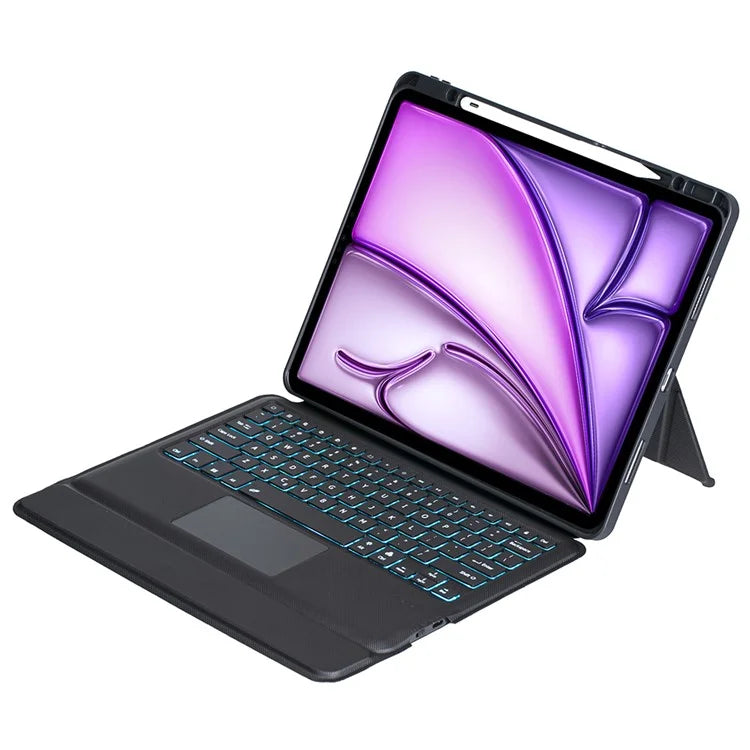 T12B-AS For iPad Air 13 (2024) / iPad Pro 12.9-inch (2018) / (2020) / (2021) / (2022) Rotation Shaft Stand Leather Cover + Backlit Bluetooth Keyboard
