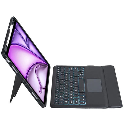 T12B-AS For iPad Air 13 (2024) / iPad Pro 12.9-inch (2018) / (2020) / (2021) / (2022) Rotation Shaft Stand Leather Cover + Backlit Bluetooth Keyboard