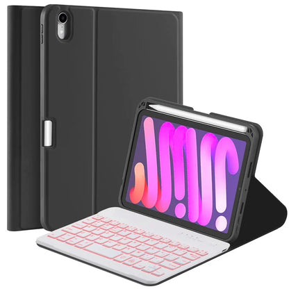 For iPad mini (2021) Detachable Magnetic Bluetooth Keyboard Tablet Stand Case with Pencil Holder and Backlit
