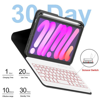 For iPad mini (2021) Detachable Magnetic Bluetooth Keyboard Tablet Stand Case with Pencil Holder and Backlit