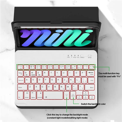 For iPad mini (2021) Detachable Magnetic Bluetooth Keyboard Tablet Stand Case with Pencil Holder and Backlit