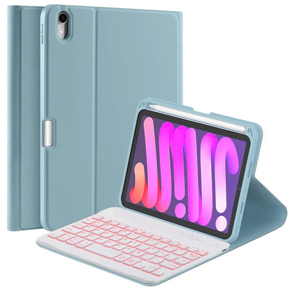 For iPad mini (2021) Detachable Magnetic Bluetooth Keyboard Tablet Stand Case with Pencil Holder and Backlit