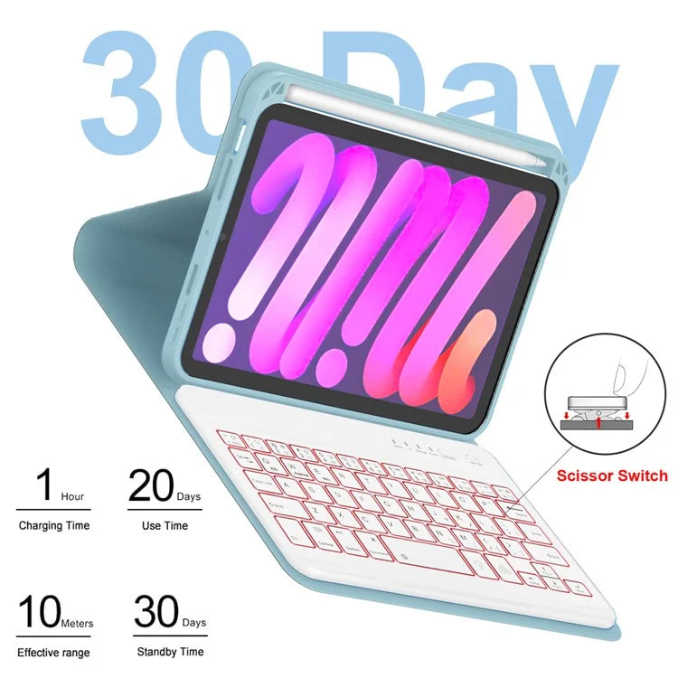 For iPad mini (2021) Detachable Magnetic Bluetooth Keyboard Tablet Stand Case with Pencil Holder and Backlit