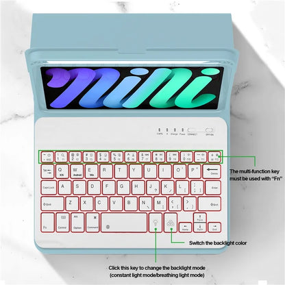 For iPad mini (2021) Detachable Magnetic Bluetooth Keyboard Tablet Stand Case with Pencil Holder and Backlit