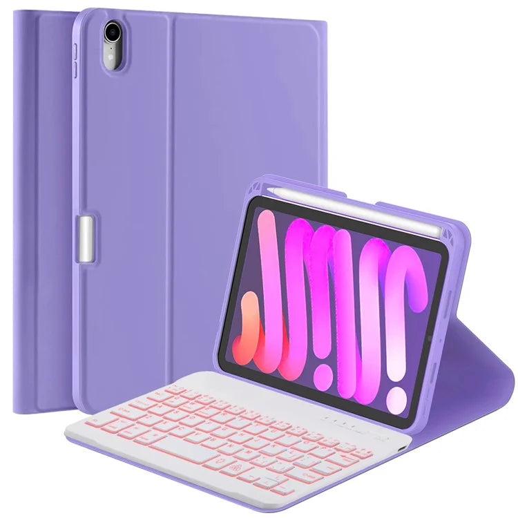 For iPad mini (2021) Detachable Magnetic Bluetooth Keyboard Tablet Stand Case with Pencil Holder and Backlit
